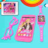 3247 Barbiee Phone, Watch and Glasses Set for Girls, Beautiful Barbie Musical phone ABS Plastic Toy Battery Operated Barbie Glass | Musical Mobile Phone / Toddler / Toy Phone for Kids / Calling Toy Phone (3 Pcs Set, Battery Not Included)
