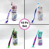 Soft Toothbrush With Plastic Round Box (10 pcs Set / Mix Color)