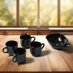 8245 Pine Party Ceramic Tea / cups / Mug Set With Pineapple Shape Serving Bowl Milk Cup, Coffee Cup, Tea Cup, Breakfast Cup, Drinking Mug or Outdoor for Household, Gift for Birthday, Wedding Party (5 Pcs set)