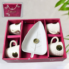 8222 Crysta Ceramic Tea Cups With Plastic tray Environmental Friendly Festival for Milk Cup, Coffee Cup, Tea Cup, Breakfast Cup, Drinking Mug or Outdoor for Household Gift For Birthday (5 Pcs Set)