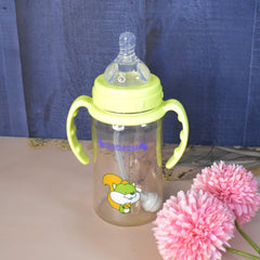 Plastic Baby Feeding Bottle with Handles, Cleaning brush & Straw (300 ML / 1 Pc)