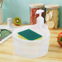 12565 Double Layer Liquid soap Dispenser with Pump and Sponge, Practical for Hotel Sink Clear, Soap Dispensing Liquid Pump Bottle for Home, Kitchen Rectangle ( 2 in 1 )