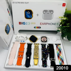 10 in1 Set Ultra Smart Bluetooth Calling Smartwatch + Earphones with Transparent Screen Guard Watch with Seven Classic Straps (Mix Color)