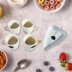 8222 Crysta Ceramic Tea Cups With Plastic tray Environmental Friendly Festival for Milk Cup, Coffee Cup, Tea Cup, Breakfast Cup, Drinking Mug or Outdoor for Household Gift For Birthday (5 Pcs Set)