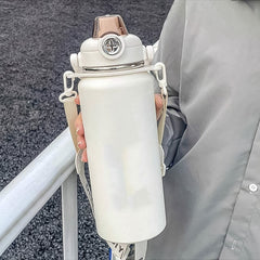 Stainless Steel Vacuum Insulated Water Bottle with Handle & Adjustable Strap (1000 ML / 1 Pc / Mix Color)