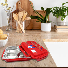 10076 Cartoon Printed 4 Compartment Insulated Lunch Box Stainless Steel |Tiffin Box for Boys, Girls, School & Office Men for Microwave & Dishwasher & Freezer Safe Adult Children Food Container (1 Pc)