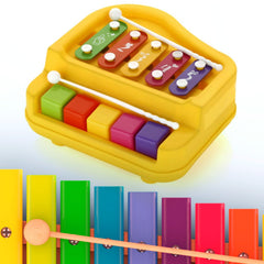 17799 2 in 1 Baby Piano Xylophone Toy for Toddlers, 5 Multicolored Key Keyboard Xylophone Piano, Preschool Educational Musical Learning Instruments Toy for Baby Kids Girls Boys 3+ Years (1 Pc)