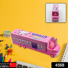 4568 Double Decker Magic Truck Compass Multi Level Metal Truck Compass Pencil Case with Movable Wheels & Sharpener (Mix Design)