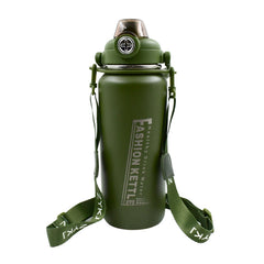 13039 Liter Stainless Steel Water Bottle with Straw, Strap & Handle Vacuum Insulated Thermos Flask Double-Walled Coffee Thermos Flask Leak-proof Water Bottle for Sports, Fitness, Gym (1500ML)