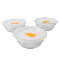 8232 Bista Glass Serving & Mixing Bowls with Plastic Lid | Oven & Microwave Safe & Dishwasher Safe | Scratch Resistant | Transparent | For Household Gift For Birthday (3 Pcs set / 250 ML Approx)