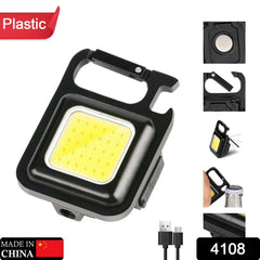 4108 Plastic Rechargeable Keychain Mini Flashlight with 4 Light Modes, Ultralight Portable Pocket Light with Folding Bracket Bottle Opener and Magnet Base for Camping Walking
