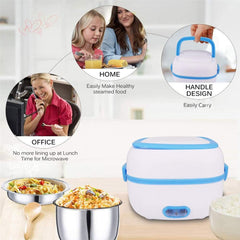 10027 Electric Lunch Box Portable Food Warmer Food Heating Lunch Box Removable Food-Grade Stainless Steel Compartments, 220V 200W, for Car, Truck, office