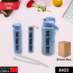 Customize Plastic Water Bottle 3pc Set,3 Different Size Bottle High Quality Water Bottle Plastic Water Bottle BPA-Free & Leak-Proof! Cartoon Printed Design for Kids' School, For Fridge, Office, Sports, School, Gym, Yoga (3 Pc Set)