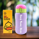 Customize Duck Stainless Steel Water Bottle For Kids Adults Steel Flask Metal Thermos, Spill Proof Cap Closure, BPA Free For School Home Office, Drinkware, 400 ML