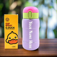 Customize Duck Stainless Steel Water Bottle For Kids Adults Steel Flask Metal Thermos, Spill Proof Cap Closure, BPA Free For School Home Office, Drinkware, 400 ML
