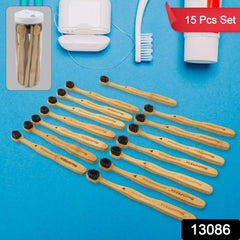 13086 Bamboo Wooden Toothbrush Soft Toothbrush Wooden Child Bamboo Toothbrush Biodegradable Manual Toothbrush for Adult, Kids (15 pcs set / With Round Box)