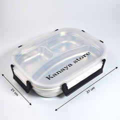 Lunch box with stainless steel interior and 3 compartments
