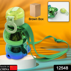 12548 Cute Plastic Water Bottle, with adjustable shoulder strap and stickers, portable drinking cup Water Bottle For Kids | Water Bottle | Return Gift For Kids | Water Bottle With Straw | School Water Bottle (1 Pc)
