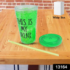 Plastic Drink Cup, Tea Coffee Tumbler with Lid and Straw (1 Pc)