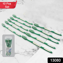 13080 Plastic Toothbrush With Plastic Round Box for Men and Women, Kids, Adults Plastic Toothbrush (10 pcs Set)