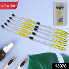 13078 Premium Plastic Toothbrush With Plastic Round Box for Men and Women, Kids, Adults Plastic Toothbrush (10 pcs Set / Mix Color)