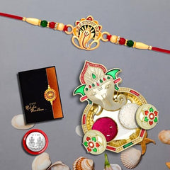 Rakhi for Brother Set of 1 with Dish, Silver Coin & Greeting Card, Rakhi for Brother and Bhabhi, Rakhi with Gift for Brother, Rakhi for Kids, Rakhi Set, Rakhi Combo (K1_544_AA3)