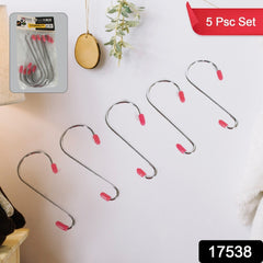 17538 Stainless Steel S-Shaped Hook, Flat Hook, S-Shaped Hook Behind The KitcheDoor , Metal Hook Clothes Hook Kitchenware (5 Pc Set)