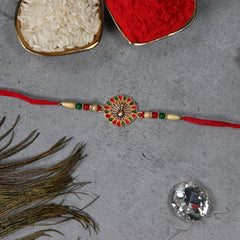 Peacock In Circle With Red & Green Mina With Effete Choco Almond Chocolate 96Gm ,Silver Color Pooja Coin, Roli Chawal & Greeting Card
