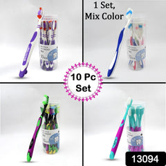 Soft Toothbrush With Plastic Round Box (10 pcs Set / Mix Color)