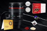 Multicolor Bracelet / Rakhi for Brother, Bhaiya, Bhabhi, Chocolate Peanuts 32gm & Camera Lens Mug, Rakhi with Card and Chocolate,Chocolate Gift Pack,Bracelet for Men (RBK2_F+F6_P32+M720)