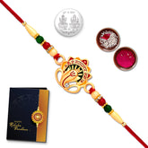 Multicolor (K1_509) Red flower rakhi Combo with Silver Color Pooja Coin, Tilak Set & Greeting Card | rakhi cards | rakhi design | kids silver Rakhi | Rakhi for brother | Rakhi Set for brother | rakhi combo for brother | Fancy Rakhi for brother | br