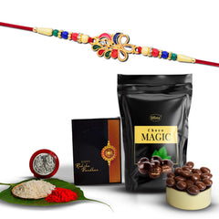 Rakhi For Brother With Choco Magic (Pouch) With Pooja Coin & Greeting Card, Rakhi With Gift, Rakhi Combo, Rakhi For Brother And Bhabhi, Rakhi Gift For Brother, Rakhi For Brother With Chocolate, Rakhi Set Of 1 (K1_556_SM)
