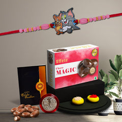 Rakhi Combo (K1_881_CM32) & Chocolate Magic 32gm with Pooja Coin & Greeting Card, rakhi for kids boy, kids rakhi with gift, rakhi with gift for kids, Rakhi with chocolate, rakhi for kids, rakhi for brother kids, rakhi set of 1