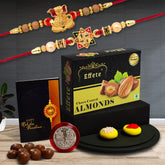Rakhi (K2_3+10_CA32) & Chocolate Almonds 32gm| Rakhi for brother with gift | handmade rakhi |rakhi combo for brother | stylish rakhi for brother | Set of 2 Rakhi |