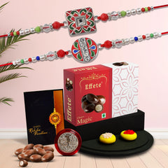 Rakhi Combo (K2_551+552_Em32) & Chocolate Magic 32Gm Pooja Coin & Greeting Card, Rakhi Gift Hamper, Handmade Rakhi, Combo Brother, Stylish Rakhi Brother, Rakhi Set Of 2