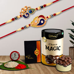 Multicolor Rakhi Combo with Chocolate Magic , Silver Color Pooja Coin, Roli Chawal & Greeting Card, Occasion, Rakhi & Chocolate for brother, bracelets for men stylish, rakhi with gift, Rakhi Combo, Set of 2 Rakhi, Rakhi Chocolate Gift combo