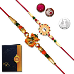 Unisex-Adult Rakhi (K2_526+535) Pooja Coin & Rakhi Card, Lumba Rakhi For Bhabhi|Bhai Bhabhi Rakhi Set|Rakhi For Brother & Bhabhi|Silver Rakhi For Brother|Rakhi For Brother|Rakhi Set Of 1