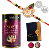 Multicolor Bal Krishna Morpich Flute Colorful Beads Rakhi / Bracelet (K1_703_AS) & Assorted Chocolate Dry fruits 96gm with Silver Color Pooja Coin, Roli Chawal & Greeting Card | Occasion | Rakhi Combo with card and chocolate | chocolates gif