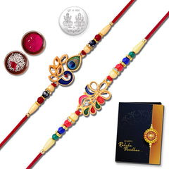 Unisex Adult Rakhi Combo (K2_557+701) Rakhi With Pooja Coin & Rakhi Card, Silver Rakhi For Brother, Rakhi Set Of 1