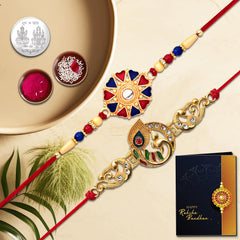 Unisex Adult Rakhi Combo With (K2_536+544) Pooja Coin & Rakhi Card, Rakhi For Brother | Rakhi For Brother And Bhabhi | Silver Rakhi For Brother | Rakhi Set Of 1