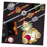 Rakhi Combo | Multicolor Rakhi For Brother | Combo Rakhi Gifts For Brother | Stylish and Trendy Rakhi for brother | Rakhi with Pooja Dish, Greating card, Pooja Coin, Tilak Set (K5_NC111_AA3)