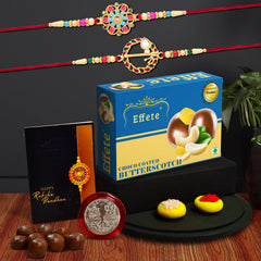 Rakhi (K2_559+560_BS32) & Chocolate Butter Scotch 32gm, Rakhi & Chocolate for brother, Rakhi with chocolate, rakhi with gift, Rakhi Combo, Set of 2 Rakhi, Chocolate