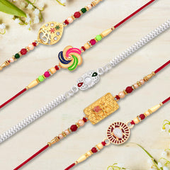 Rakhi combo Gift For Brother with center filled chocolate | Best Rakhi Collection | Rakhi Gift for Brother/Sister | Bracelet Rakhi | Rakhi Set Of 5| With Greeting Card,Roli-Chaval,Coin(K5_NC14_CB32)