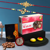 Rakhi (K2_433+438_CM32) & Chocolate Magic 32gm, Rakhi Combo with card and chocolate, chocolates gift pack, Rakhi & Chocolate for brother, rakhi with gift, Set of 2 Rakhi