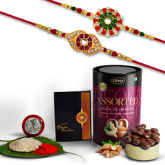 Rakhi (K2_553+554_AS) & Assorted Chocolate Dryfruits 96gm | Rakhi Combo with card and chocolate | chocolates gift | Rakhi & Chocolate for brother | rakhi with gift | Set of 2 Rakhi