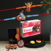 Rakhi Combo (K2_876+877_CM32) & Chocolate Magic 32gm with Pooja Coin & Greeting Card, kids rakhi with gift, rakhi combo for kids, rakhi gift for kids, kids rakhi combo, Rakhi Gift Hamper, rakhi for kids boy, rakhi set of 2