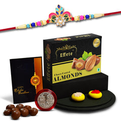 Rakhi (K1_557_CA32) & Chocolate Almonds 32gm| Rakhi for brother with gift | handmade rakhi |rakhi combo for brother | stylish rakhi for brother | Set of 1 Rakhi |