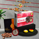 Rakhi (K3_532+546+547_CM32) & Chocolate Magic 32gm| Rakhi for brother with gift | Fancy Rakhis for men stylish |rakhi combo for brother | Set of 3 Rakhi | Chocolate|
