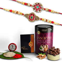 Rakhi (K2_418+419_AS) & Assorted Chocolate Dryfruits 96gm| Rakhi for brother with gift | handmade rakhi |rakhi combo for brother | stylish rakhi for brother | Set of 2 Rakhi |