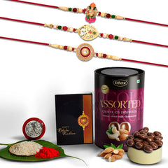 Rakhi (K3_251+258+263_AS) & Assorted Chocolate Dryfruits 96gm, Rakhi for brother with gift, Rakhi with chocolate, rakhi combo for brother, Set of 3 Rakhi, Chocolate